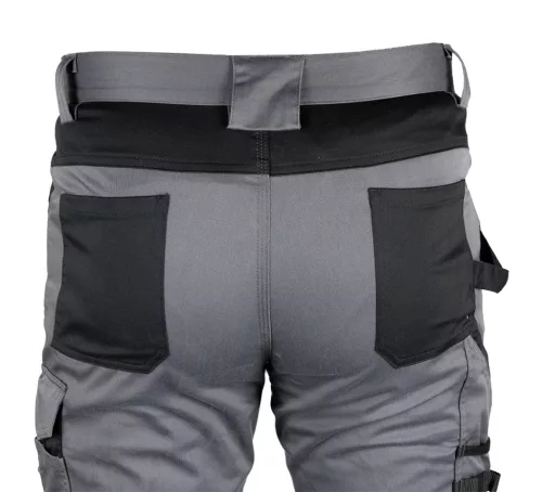 Neo Tools Munkásnadrág Mix&Match, 240g/m2, külső zsebek, profilozott térdbetét, fényvisszav. betétek, szürke-fek., XS