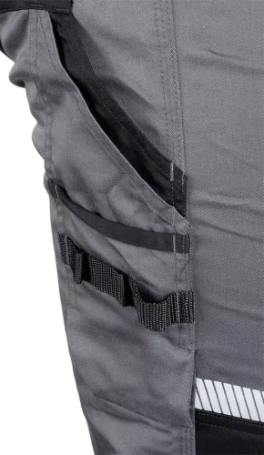 Neo Tools Munkásnadrág Mix&Match, 240g/m2, külső zsebek, profilozott térdbetét, fényvisszav. betétek, szürke-fek., XXL