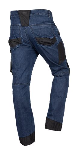 Neo Tools Farmer munkásnadrág, Denim, 82% pamut, Oxford szövet, térdvédő betét, cippzáras zsebek, kék-fekete, XXL