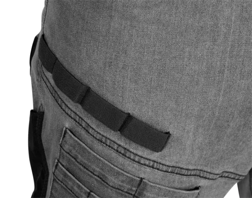 Neo Tools Farmer munkásnadrág, Denim, 82% pamut, Oxford szövet, térdvédő betét, cippzáras zsebek, szürke-fekete, M