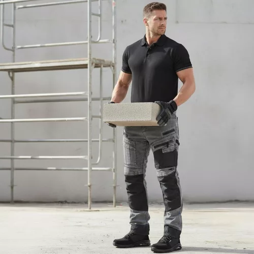 Neo Tools Farmer munkásnadrág, Denim, 82% pamut, Oxford szövet, térdvédő betét, cippzáras zsebek, szürke-fekete, XXL