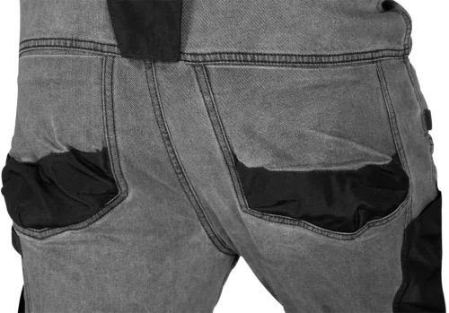 Neo Tools Farmer munkásnadrág, Denim, 82% pamut, Oxford szövet, térdvédő betét, cippzáras zsebek, szürke-fekete, XXXL