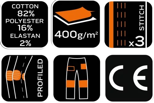 Neo Tools Farmer munkásnadrág, Denim, 82% pamut, Oxford szövet, térdvédő betét, cippzáras zsebek, szürke-fekete, XXXL