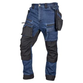   Neo Tools Farmer munkásnadrág, Denim, 82% pamut, Oxford szövet, Cordura betétek, cippzáras zsebek, kék-fekete, L