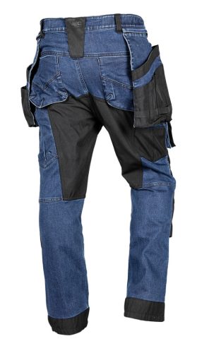 Neo Tools Farmer munkásnadrág, Denim, 82% pamut, Oxford szövet, Cordura betétek, cippzáras zsebek, kék-fekete, XXXL