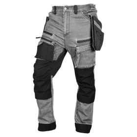   Neo Tools Farmer munkásnadrág, Denim, 82% pamut, Oxford szövet, Cordura betétek, cippzáras zsebek, szürke-fekete, L