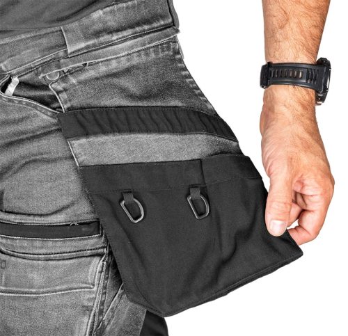 Neo Tools Farmer munkásnadrág, Denim, 82% pamut, Oxford szövet, Cordura betétek, cippzáras zsebek, szürke-fekete, S