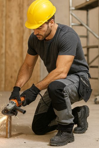 Neo Tools Farmer munkásnadrág, Denim, 82% pamut, Oxford szövet, Cordura betétek, cippzáras zsebek, szürke-fekete, XL