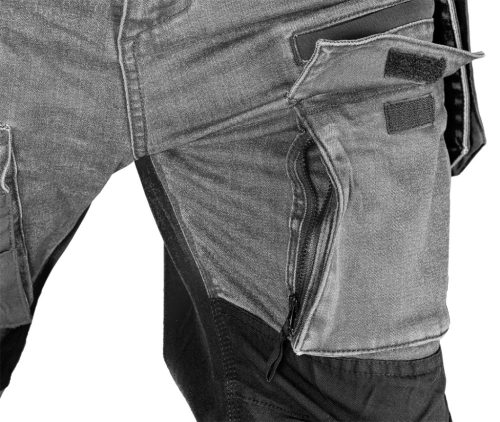 Neo Tools Farmer munkásnadrág, Denim, 82% pamut, Oxford szövet, Cordura betétek, cippzáras zsebek, szürke-fekete, XL