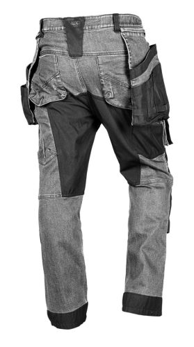 Neo Tools Farmer munkásnadrág, Denim, 82% pamut, Oxford szövet, Cordura betétek, cippzáras zsebek, szürke-fekete, XXL