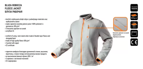 Neo Tools Polár munkavédelmi kabát, szürke, S