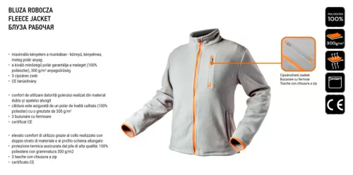 Neo Tools Polár munkavédelmi kabát, szürke, XL