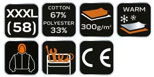 Neo Tools Munkavédelmi kabát, kapucnival Premium, kétrétegű, 67% pamut + 33% poliészter, XXXL