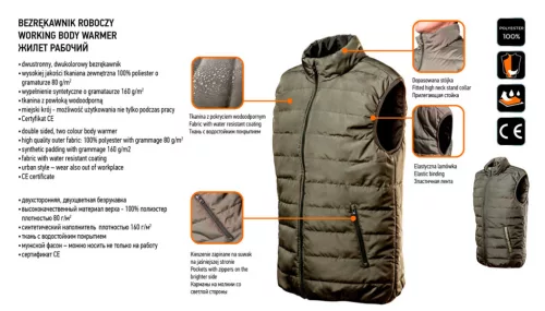 Neo Tools Kifordítható olíva munkavédelmi mellény, CAMO, 100% poliészter, 80g/m2, M