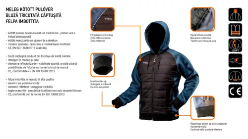 Neo Tools Munkavédelmi kabát, extrán szigetelt, kapucnival, XL