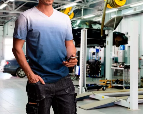 Neo Tools Munkavédelmi póló, kék árnyékmintás, Denim, 100% pamut, 180g/m2, M