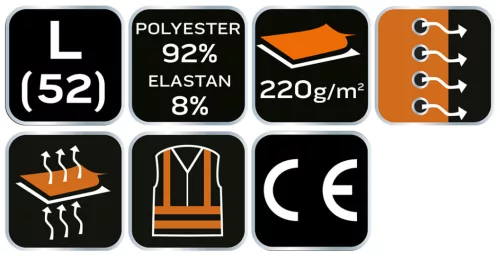 Neo Tools Munkavédelmi póló, prémium, lélegző hálós panel, 92% poliészter + 8% spandex, 220 g/m2, L