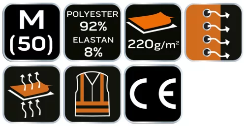 Neo Tools Munkavédelmi póló, prémium, lélegző hálós panel, 92% poliészter + 8% spandex, 220 g/m2, M