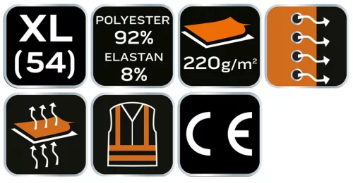 Neo Tools Munkavédelmi póló, prémium, lélegző hálós panel, 92% poliészter + 8% spandex, 220 g/m2, XL