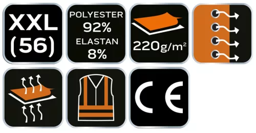 Neo Tools Munkavédelmi póló, prémium, lélegző hálós panel, 92% poliészter + 8% spandex, 220 g/m2, XXL