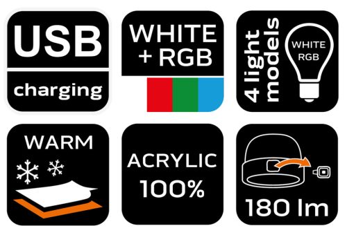 Neo Tools Kötött munkasapka, beépített RGB LED lámpával, színes világítás