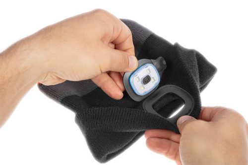 Neo Tools Kötött munkasapka, beépített LED lámpával, fekete-szürke-narancs, Premium, téli