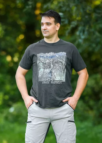 Neo Tools Munkavédelmi póló, Outdoor, hegyek, fekete, 100% pamut, 180g/m2, M