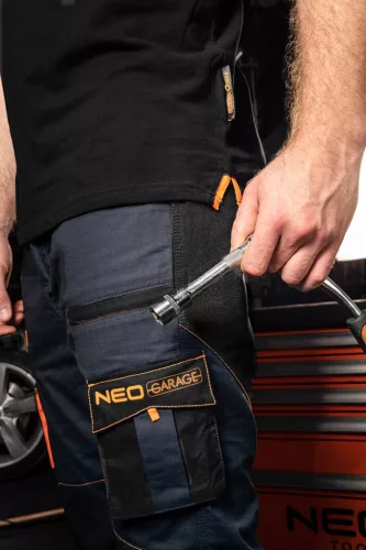 Neo Tools Munkavédelmi póló, fekete, galléros, Garage, pique, 100% pamut, 195g/m2, XL