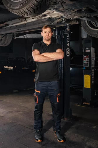 Neo Tools Munkavédelmi póló, fekete, galléros, Garage, pique, 100% pamut, 195g/m2, XL