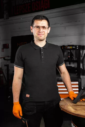 Neo Tools Munkavédelmi póló, galléros, Denim, fekete, pique, 100% pamut, 196g/m2, S