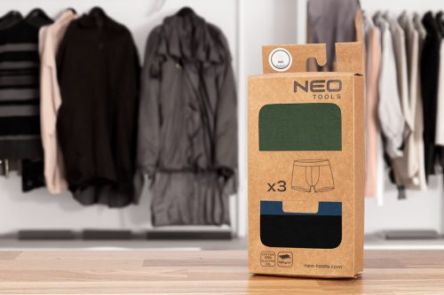 Neo Tools Boxeralsó, 95% pamut, 2% elasztán, olivazöld, kék, fekete, 3db, M