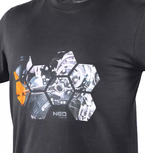 Neo Tools Munkavédelmi póló, hatszög grafika, autóalkatrész minta, 100% pamut, 180g/m2, XL