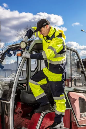 Neo Tools Láthatósági softshell munkavédelmi kabát, kapucnival, sárga, L