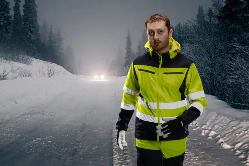 Neo Tools Láthatósági softshell munkavédelmi kabát, kapucnival, sárga, S