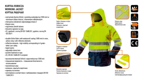 Neo Tools Láthatósági munkavédelmi kabát, vízálló, sárga, M