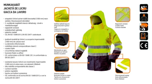 Neo Tools Láthatósági munkavédelmi kabát, vízálló, sárga, XXXL