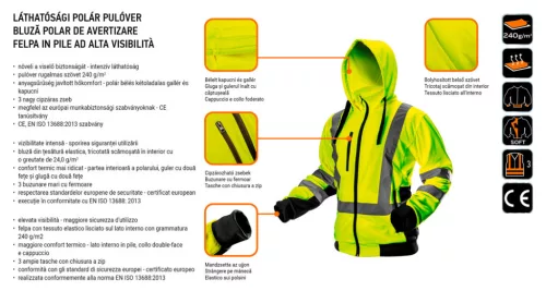 Neo Tools Láthatósági munkavédelmi kabát, citromsárga, kapucnival, XL