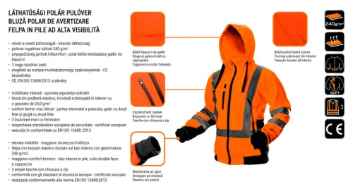 Neo Tools Láthatósági munkavédelmi kabát, narancssárga, kapucnival, XL