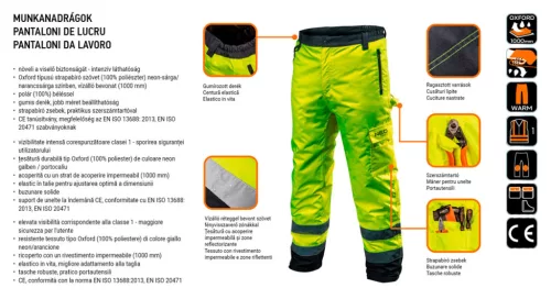 Neo Tools Láthatósági softshell munkásnadrág, citromsárga, XL