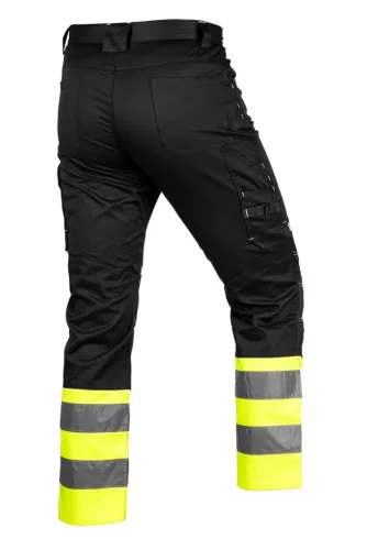 Neo Tools Láthatósági munkásnadrág Mix&Match, 1. oszt., 240g/m2, külső zsebek, profilozott térdbetét, fek.-sárga, L