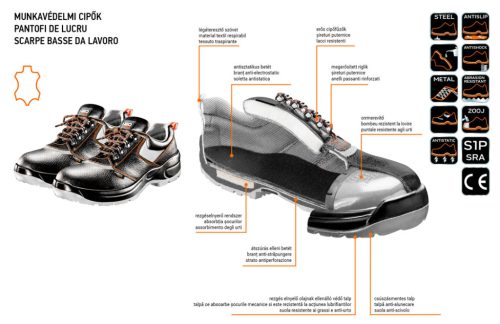 Neo Tools Munkavédelmi cipő, bőr, 41, CE, S1P SRA