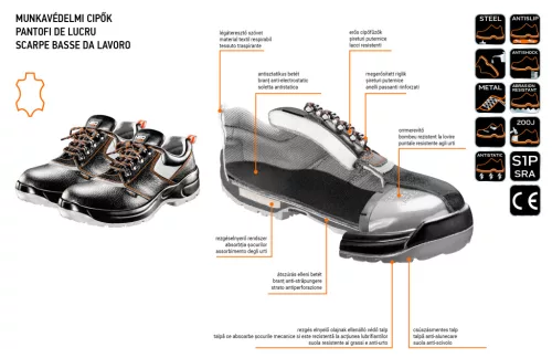 Neo Tools Munkavédelmi cipő, bőr, 41, CE, S1P SRA