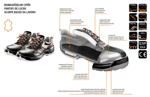 Neo Tools Munkavédelmi cipő, bőr, 43, CE, S1P SRA