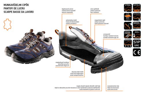 Neo Tools Munkavédelmi cipő, velúrbőr, CE, S1P SRA, 42