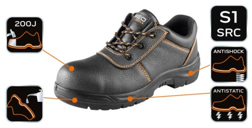Neo Tools Munkavédelmi cipő, bőr, S1 SRC, acél orrmerevítés, 41