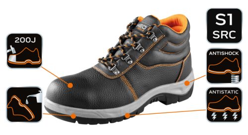 Neo Tools Munkavédelmi bakancs, S1 SRC, bőr acélbetétes, 44