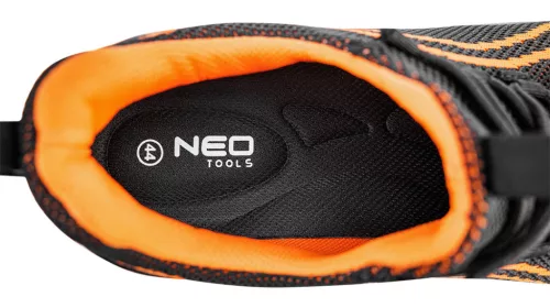 Neo Tools Munkavédelmi cipő, S1 SR, fekete-narancs, NEO AIR, acélbetéttel, légpárnás talp, fényvisszaverő elemekkel, 41