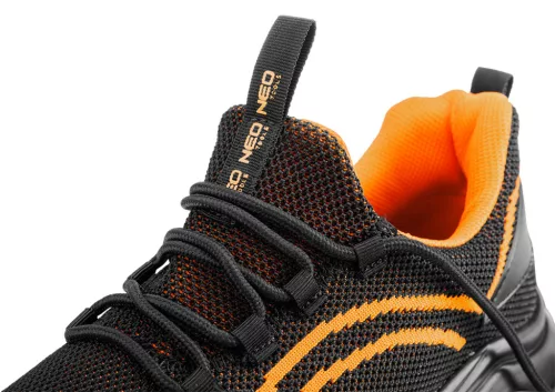 Neo Tools Munkavédelmi cipő, S1 SR, fekete-narancs, NEO AIR, acélbetéttel, légpárnás talp, fényvisszaverő elemekkel, 41