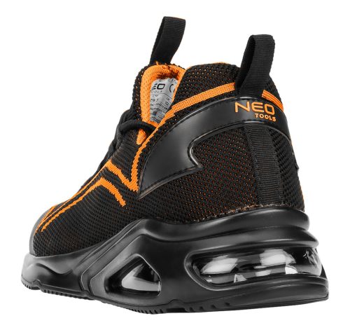Neo Tools Munkavédelmi cipő, S1 SR, fekete-narancs, NEO AIR, acélbetéttel, légpárnás talp, fényvisszaverő elemekkel, 46