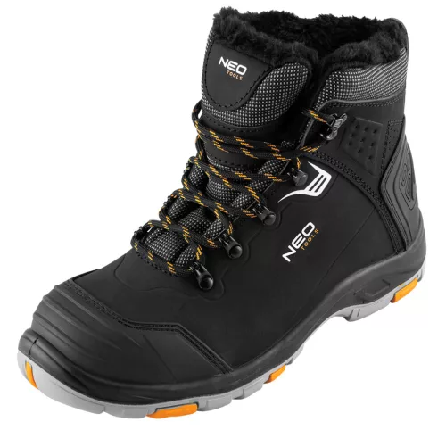 Neo Tools Munkavédelmi bakancs S1 SR C1 FO, kompozit orrmerevítő, hőszigetelt nubuk+PE felsőrész, csúszásmentes talp 45